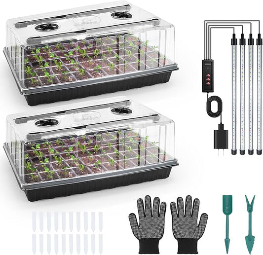 Mulctun 120-Cell Seed Starter Tray with Grow Light, Seedling Starter Trays with 4.08" Humidity Dome, Self-Watering Plant Germination Trays,Seed Starter Kit for Seeds Growing (Black)
