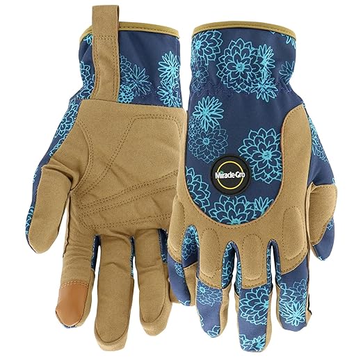 Miracle-Gro Women's High-Dexterity Gardening Work Gloves, Touchscreen Technologies, Abrasion Resistant, Comfort, Blue/Tan, Small (MG86207/WSM)