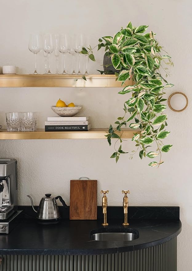 DILATATA Fake Hanging Plants Artificial Hanging Plants 92 Leaves Faux Peperomia Hanging Leaves Plants for Wall Shelf Home Indoor Outdoor Decor - 2 Pack