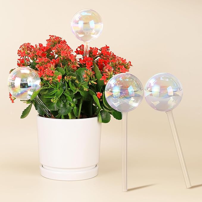 Soilagua 6.4 oz Medium Plant Self Watering Globes, Light Iridescent Glass Water Bulbs for Indoor Plants, Vacation Watering System, Plant Watering Spikes Stakes, Automatic Plant Waterer, 4 Pack