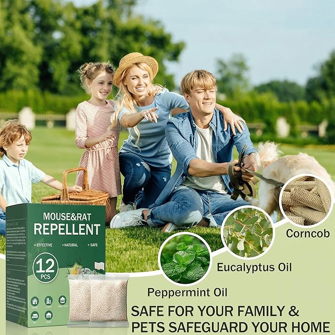 Mouse Repellent Pouches 12 Pack Squirrel Rodent Mice Repellent Pouches with Peppermint Oil-Repels Mouse,Mice, Rats,Mosquito,Roaches,Ants,Moths,Spiders-Pest Control