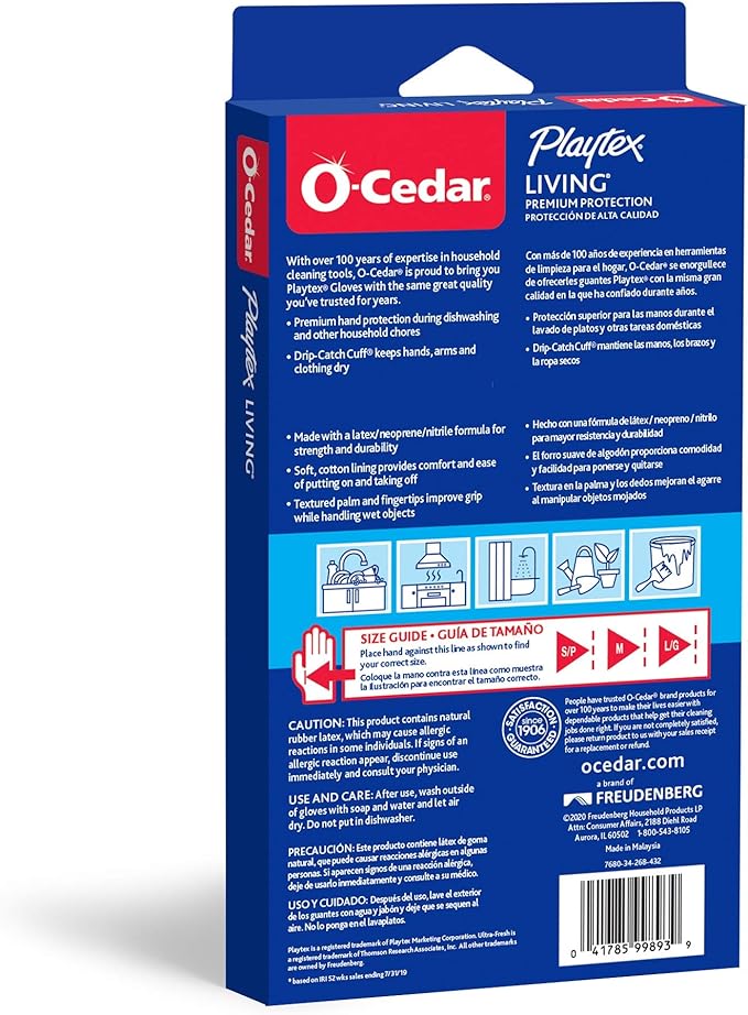 O-Cedar Playtex Gloves Living Reuseable Rubber Cleaning Gloves, Premium Protection, Size - Medium (1 Pair) - 4 Pack