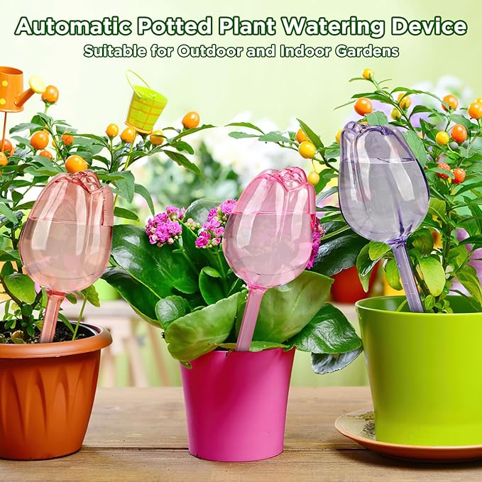 4 Pcs Self Watering Globes Bulbs for Indoor Outdoor Plants,Tulip Self Plant Watering Globes Bulbs,Automatic Plant Watering Devices, Plastic Watering Bulbs for Indoor & Outdoor Plants
