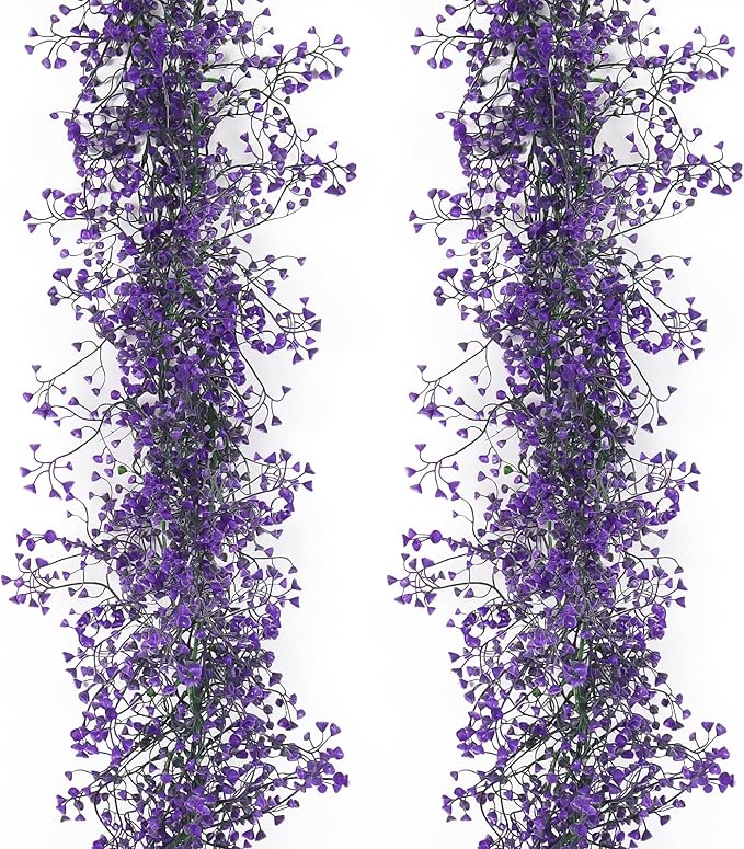 RECUTMS Artificial Hanging Vines Garland Fake Plant Greenery Faux Ferns Leaves Ivy Garland 2Pcs 5.6Ft for Spring Home Indoor Outdoor Wedding Table Centerpiece Party Easter Decor(Purple)