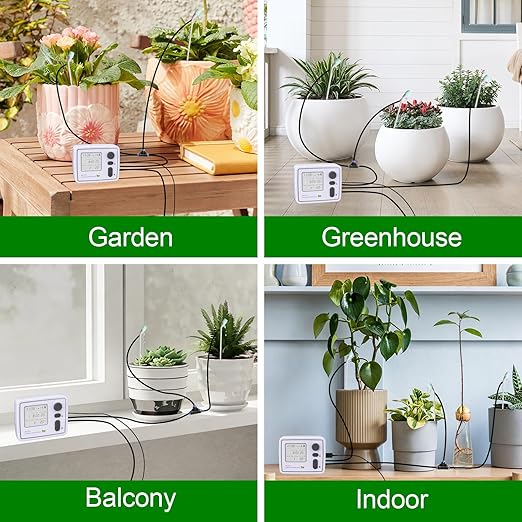BZONE Dual Channel Automatic Watering System, Timer Drip Irrigation Kit for 20 Potted Plants, with Adjustable Programs & 3 Power Levels, 20 Emitters, 15M Hose for Indoor/Outdoor Garden