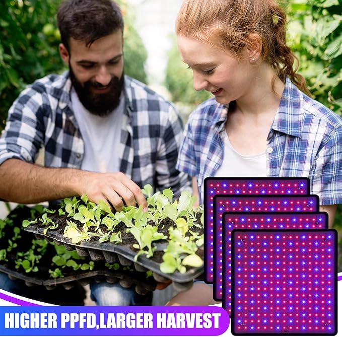 Liliful 4 Pcs Grow Lights Panel 200W Artificial Full Spectrum Grow Lamps with 225 LEDs for Indoor Outdoor Seedling Tent Flowe(Red, Blue)