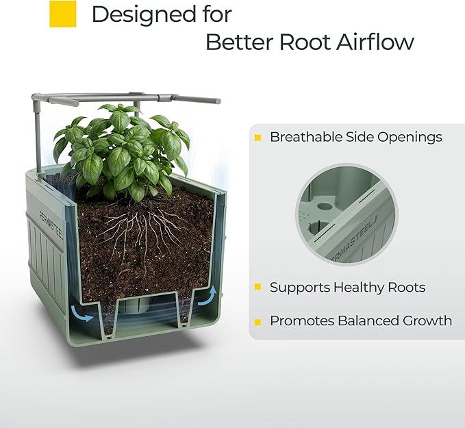 Permasteel Herb Garden Planter with Trellis Support, Self-Watering System with Water Level Indicator, Fits Multiple Herb Plants, for Basil, Flowers, Succulents, Indoor & Outdoor, Green