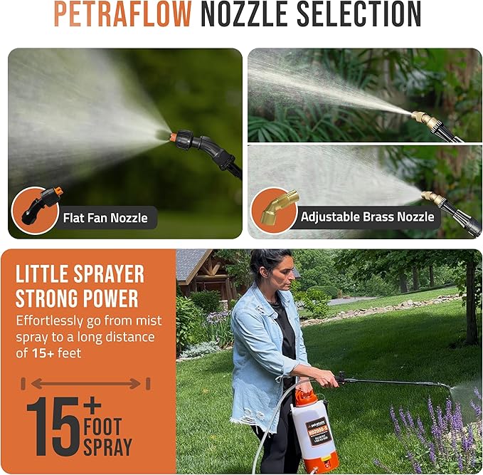 PetraTools Battery Powered Sprayer 2 Gallon - HD2000-S - Heavy Duty Electric Sprayer for Lawn and Garden Weed/Pest Control, Watering - with Battery, Charger & 2 Nozzles (2 Gallon)