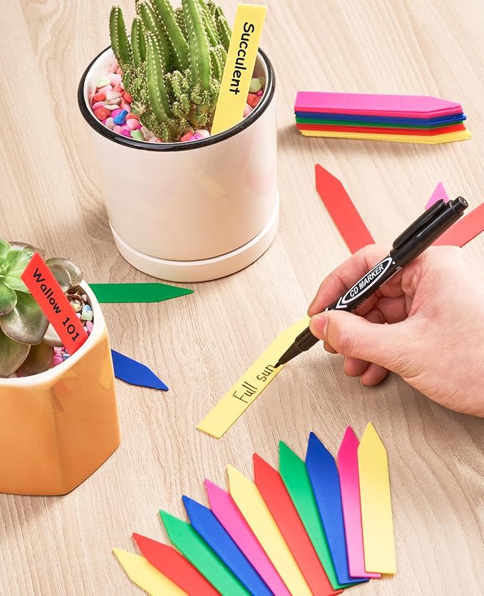 Homenote 200-Piece 4-Inch Plastic Plant Labels: Waterproof Garden Tags for Seedlings and Vegetables, Outdoor Garden Markers with Permanent Marking Pen,Multicolor