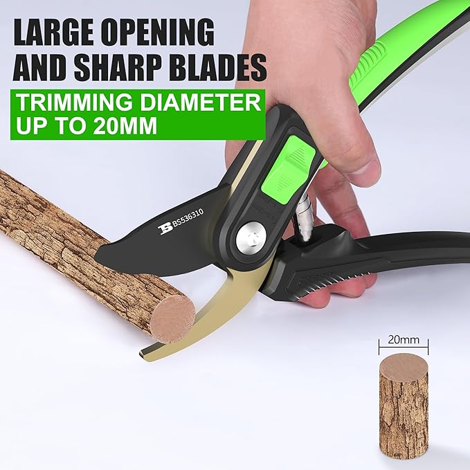8" Bypass Pruning Shears Gardening Scissors Pruners Tools for Plants with Sharp SK5 Blade，Opening Cuts 3/4" (20mm）