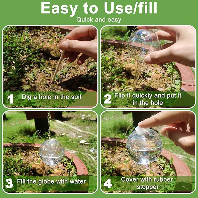 4 Pack Plant Watering Globes - 380ml Self-Watering Bulbs, Automatic Plant Waterer for Indoor & Outdoor Potted Plants, Vacation Plant Care Essential, Decorative Glass Design (380ml/13oz)