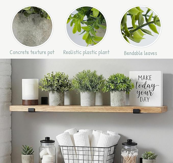 Lemonfilter Small Fake Plants, 3PCS Mini Potted Artificial Plastic Eucalyptus Plants Indoor Modern Farmhouse Decor, Fake Potted Plant for Home Bathroom Bedroom Office Shelves Decor