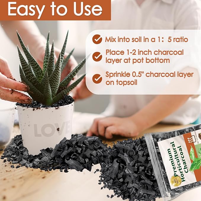 Horticultural Charcoal for Plants,2QT Premium Activated Charcoal for Indoor and Outdoor Plants,Ideal for Soil Amendment, Orchids,Succulent,Cactus, Terrariums & Gardening