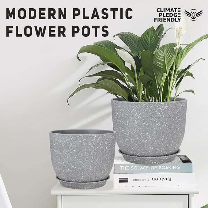 YNNICO Plant Pots 12/10/9 inch Set of 3, Flower Pots with Multi Mesh Drainage Holes, Large Planters for Indoor Outdoor Garden Plants and Flowers. (Gray)