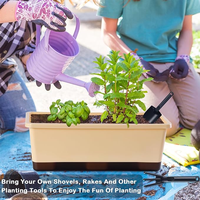 Oliz Window Box Planter 8 Pcs, 17 Inches Rectangle Flower Pots with Drainage Holes & Trays, Vegetable Planters for Windowsill Patio Garden Balcony Home Indoor Outdoor (Barley Yellow, 16 * 7 * 6 inch)