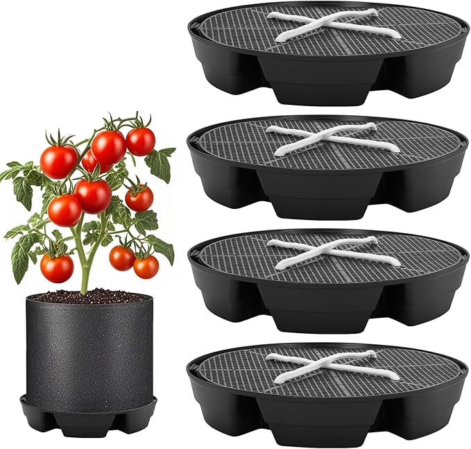 4-Pack Self Watering Fabric Pot Base, Auto Pots Fit for 5 Gallon Grow Bags, Auto-Irrigation Water Delivery System , Auto Watering Plant Saucer for Fabric Planters 3 Year Warranty (Capacity Upgrade)