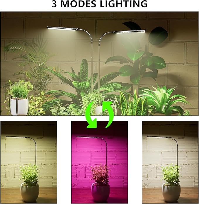 Juhefa LED Grow Light, 6000K Full Spectrum Gooseneck Plant Growing Lamp for Indoor Small Mini Plants, Auto On/Off Timer 4/8/12/18Hrs & 3 Colors Spectrum-2 Pack