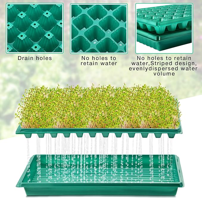 50 Pcs Seed Starter Kit 72 Cell Seedling Starting Trays and 1020 Trays No Holes Plant Growing Nursery Pots for Gardening Germination Propagation (Green)