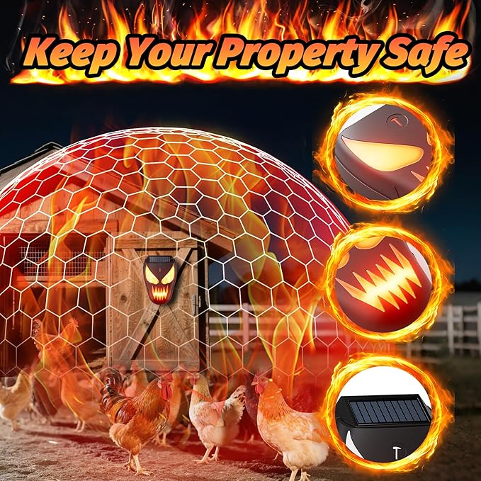 Solar Coyote Deterrent Predator Lights - Nocturnal Animal Repeller with Flame LED Flashing Lights for Chicken Coop, Yard & Garden Protection Against Raccoons, Foxes, Deer, Skunks, Hawks 4 PCS