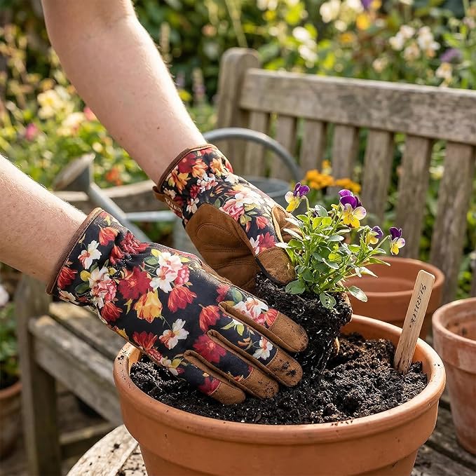 Leather-Gardening-Gloves for Women,Thorn-Proof Work-Gloves for Weeding,Digging,Planting,Pruning Yard garden Gloves