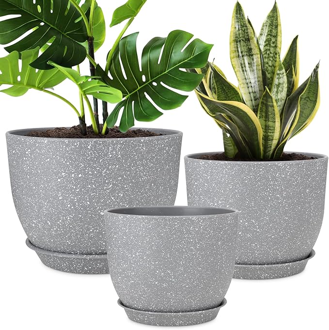 YNNICO Plant Pots 12/10/9 inch Set of 3, Flower Pots with Multi Mesh Drainage Holes, Large Planters for Indoor Outdoor Garden Plants and Flowers. (Gray)