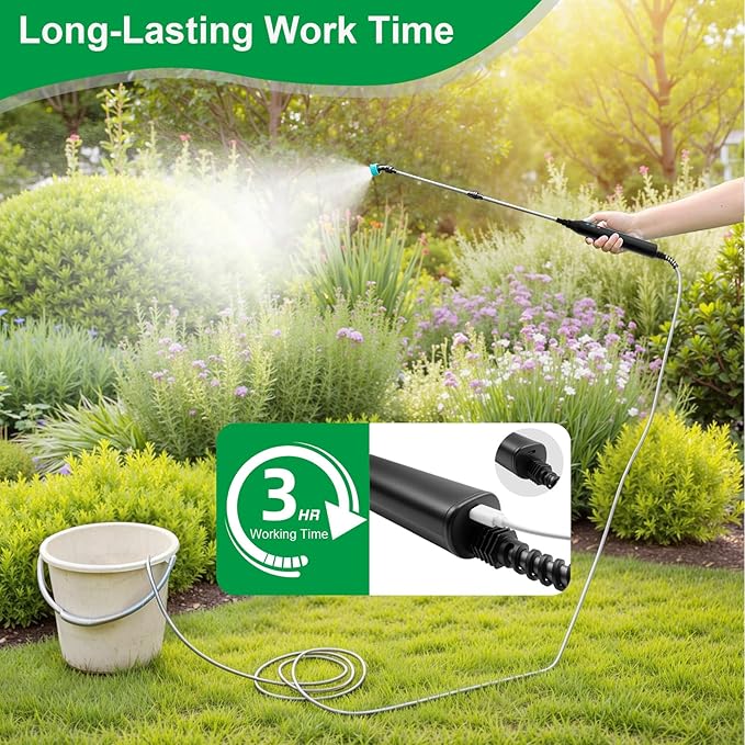 SideKing 23.6" Battery Powered Sprayer Wand, 2025 Upgraded Electric Sprayer Telescopic Wand with 3 Spray Forces, Battery Indicator, 16.4FT Hose, 3 Mist Nozzles for Lawn and Garden