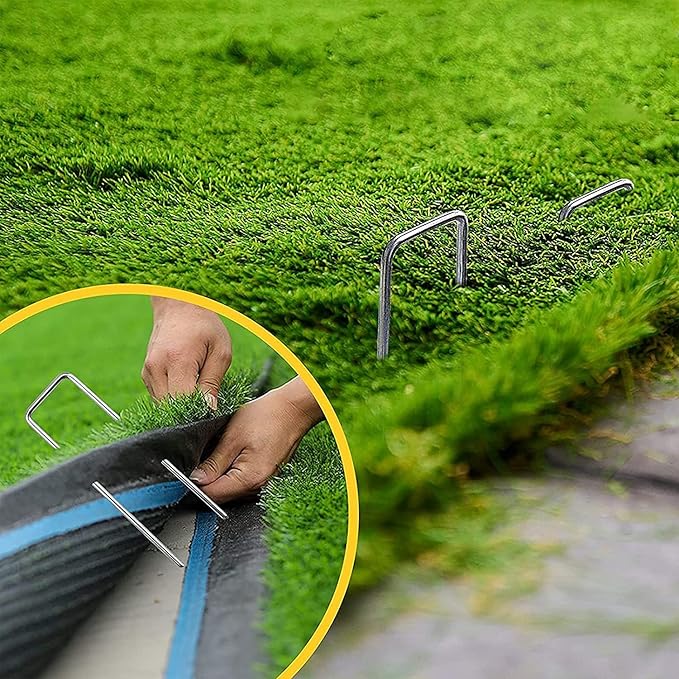 Landscape Staples Galvanized Garden Stakes,4 inch 50 Pack 12 Gauge Heavy Duty Garden Pins for Fences, Lawns, Weed Barriers and Landscape Fabrics, Irrigation Hose,Yard Lawn, Landscape Fabric.