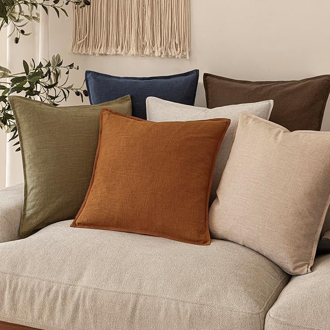 Foindtower Set of 2, Decorative Linen Soild Throw Pillow Covers Soft Accent Euro Cushion Case Boho Farmhouse Pillowcase for Chair Couch Sofa Bedroom Living Room Home Decor 16 x 16 Inch Autumn Orange