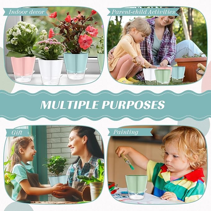 Funnymoom 6 Pack Self Watering Planters for Indoor Plants 6 Inch Colorful Flower Pots with Drainage Holes and Reservoir Plastic Plant Pots for African Violets Succulents Herbs Flowers for Home Office