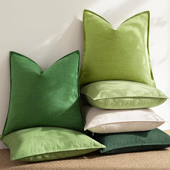 Foindtower Pack of 2, Decorative Linen Soild Throw Pillow Covers Soft Accent Euro Cushion Case Boho Farmhouse Pillowcase for Chair Couch Sofa Bedroom Living Room Home Decor 18 x 18 Inch Forest Green