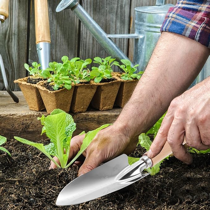 UPKOCH 2pcs Stainless Steel Garden Trowel Hand Shovels with Wooden Handle, Transplanting and Planting Shovel Tools for Outdoor Gardening and Vegetable Soil Digging