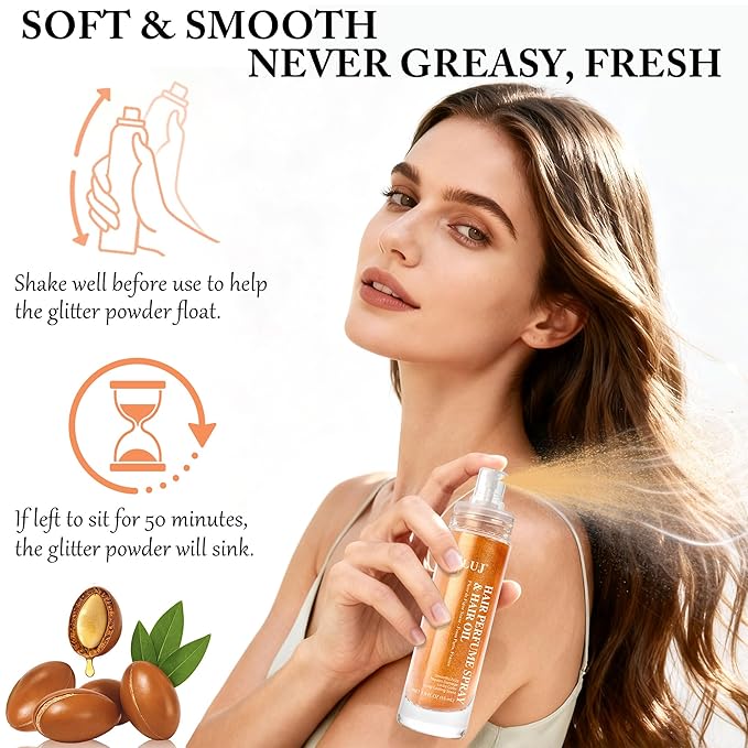 SLUJ Hair Perfume for Women - Hair Mist with Argan Oil & Bronze Shimmer, Lightweight Hair Oil Spray for Dry Hair, Heat Protection Spray for Hair, Long Lasting Hair Scent