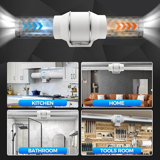Voltset 6 Inch Duct Fan, Inline Ventilation Exhaust Fan, 390 CFM Duct Intake High Efficiency Air Fan for Vent Bathroom, Kitchen, Grow Tent, Hydroponics, 3D Printer