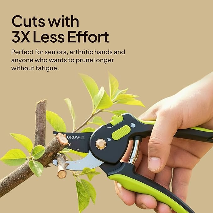 Lime Bypass Pruning Shears & Hedge Clippers - Cuts 3x Easier, Ideal for Seniors