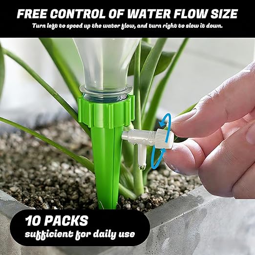 10 Pack Self Watering Spikes for Plant Drip Irrigation System with Adjustable Valve Automatic Waterer for Indoor & Outdoor Pots Self Watering Planter Insert Alternative to Watering Globes