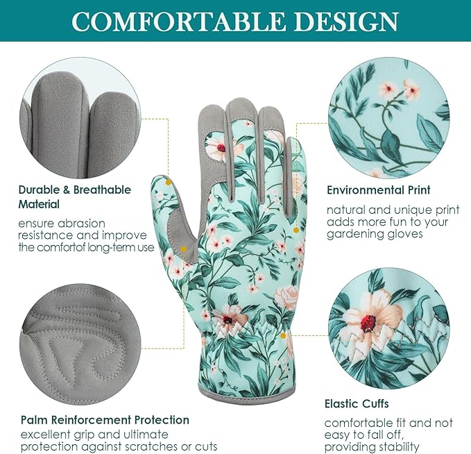 Trifabricy Gardening Gloves for Women, Breathable Leather Garden Gloves with Grip, Thorn-Proof Puncture-Resistant Work Gloves