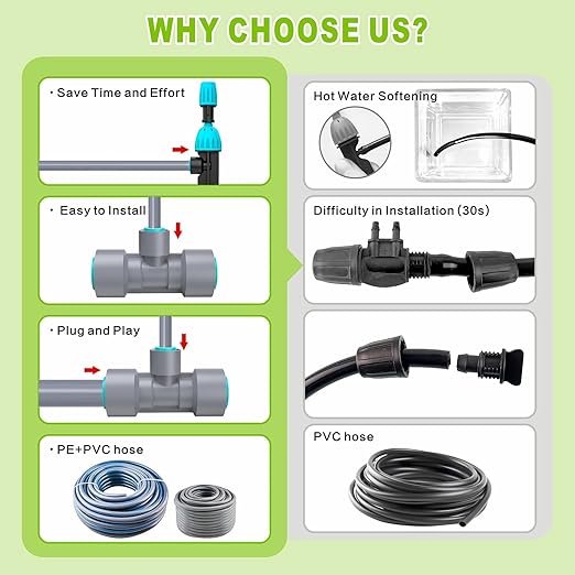 98ft Drip Irrigation Kit, Upgraded Quick-Connect System with Adjustable Nozzles & Durable Hoses, Complete Garden Watering Solution for Outdoor Plants, Flower Beds, Lawns and Patios
