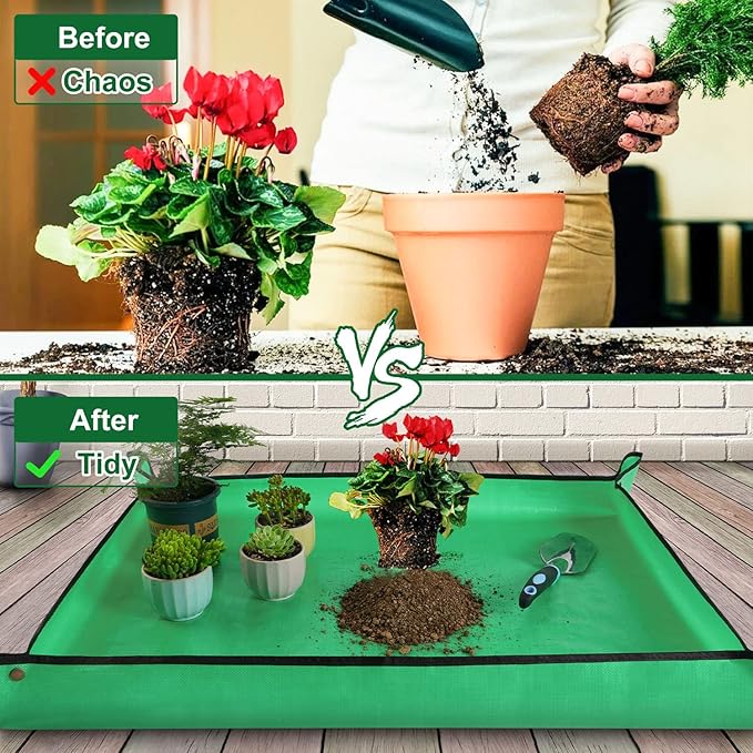 HNXTYAOB Extra Large Waterproof Potting Mat for Indoor Plants Transplanting and Dirt Control, Square Repotting Mat Portable Succulent Potting Tray Gardening Gift for Plant Lovers (39.5"x39.5")