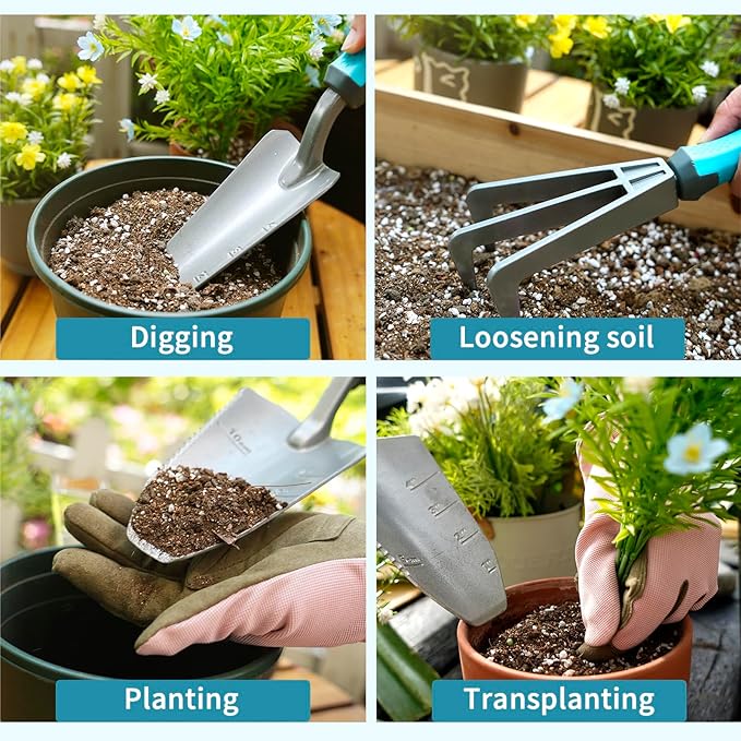 CYRUS Garden Shovel Tool Set,3 Piece Garden Shovel Aluminum Alloy, Garden Spade Set Included Hand Shovel, Transplanting Shovel and Hand Rake,Gardening Shovels for Planting