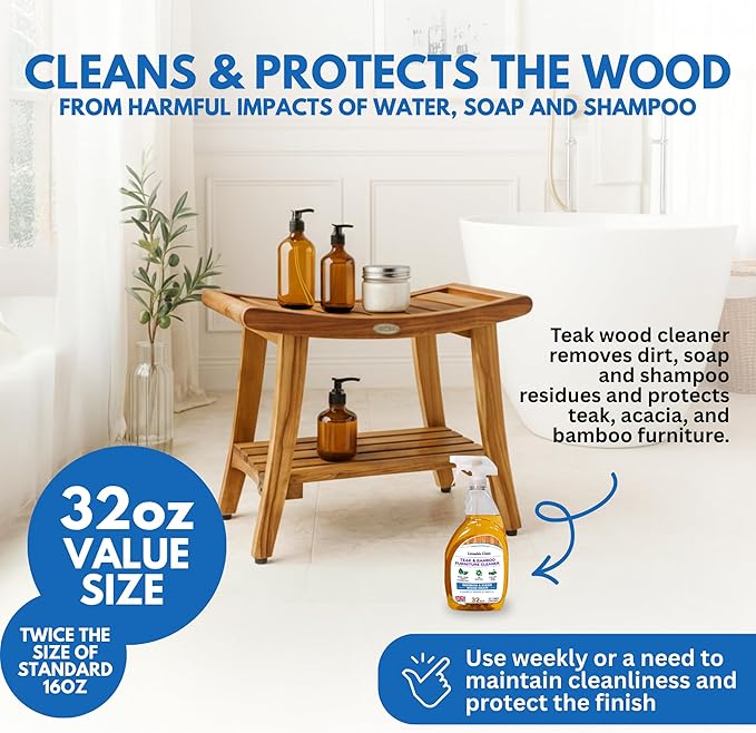 EcoDecors Teak Cleaner Protective Teak Wood Restorer Eco Household Wood Furniture Cleaner Spray bottle For Hardwood & Bamboo Furniture – Certified EPA Safer Choice - 32 oz