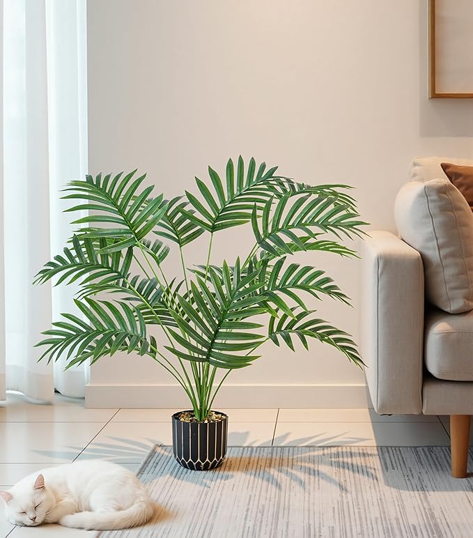 florisso 28" Artificial Areca Palm Plant Tall Fake Faux Plants Indoor Outdoor Tree for Living Room Home House Decoration