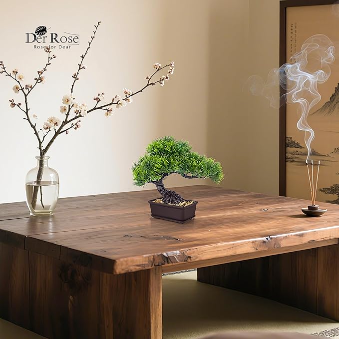 Der Rose 8 Inch Fake Plants Artificial Bonsai Tree Cedar for Home Office Desk Table Shelf Japanese Zen Decor (Pine)