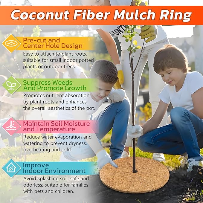 Legigo 4pcs Coconut Fiber Mulch Ring Tree Plant Protector Mat, 30 Inch Natural Coco Coir Tree Mulch Ring Plant Pot Soil Cover, Tree Rings Disc Plant Cover for Indoor Outdoor Plants, Landscaping