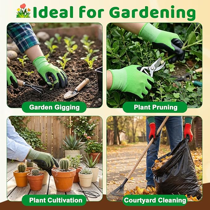 Gardening Gloves for Men Women, 3 Pairs Breathable Grip Work Gloves TPE Coated for Yard Outdoor, Planting, Landscaping