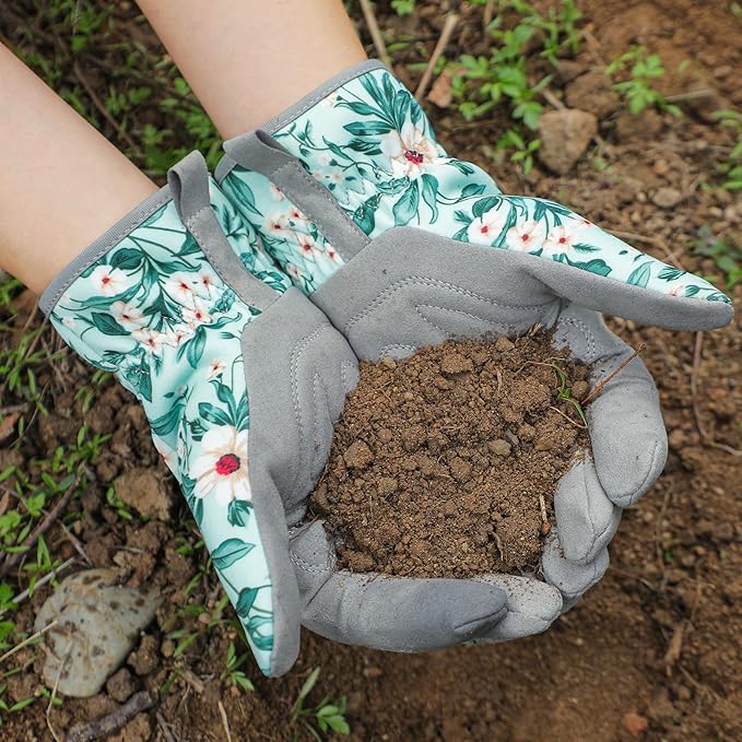 Trifabricy Gardening Gloves for Women, Breathable Leather Garden Gloves with Grip, Thorn-Proof Puncture-Resistant Work Gloves