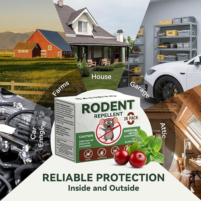 Rodent Repellent 36 Balls, Peppermint Oil Mouse Repellent Indoor & Outdoor Use, Natural Moth Balls for Rodent Mice Repellent for Home, Garage, Car, RV & Garden