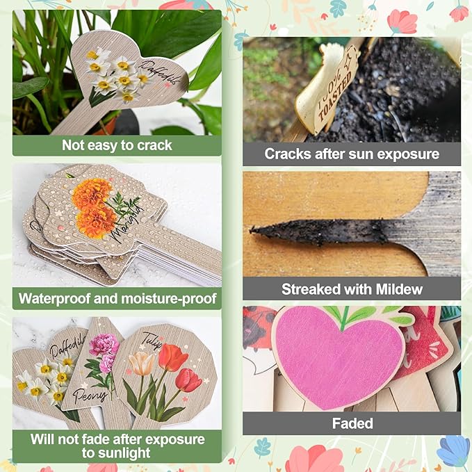JUYRLE Plant Label Signs- 15PACK Flower Plant Markers, Herb Plant Tags for Outdoor Garden Waterproof, Gardening Supplies with Names, Indoor Patio Tags for Greenhouse Flowers Greenery Seedling