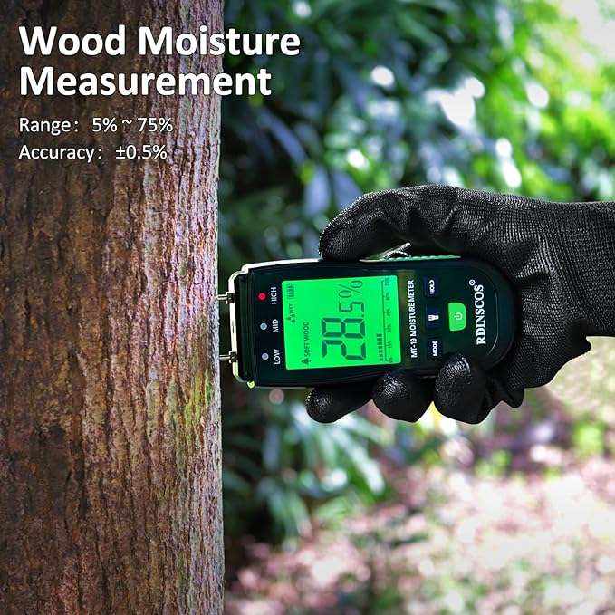 RDINSCOS Moisture Meter for Firewood Digital Wood Moisture Tester Firewood and Lumber Water Leak Detector for Wall,Lumber, building,Firewood,Humidity Tester