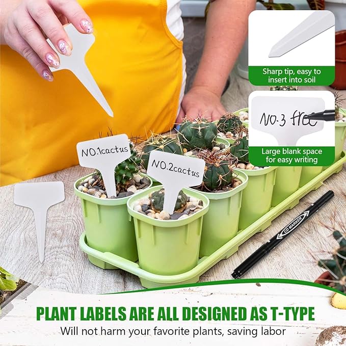 WSSROGY 360 Pcs T-Type Plastic Garden Plant Labels Tags Markers with Marker Pens for Outdoor Plants Name