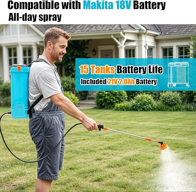 SideKing Battery Powered Backpack Sprayer 3.2 Gallon, 0-80 PSI Adjustable Pressure Sprayer Compatible with Makita 18V Battery, Electric Sprayer with Wand, 5 Nozzles, 2.0Ah Battery&Charger Included